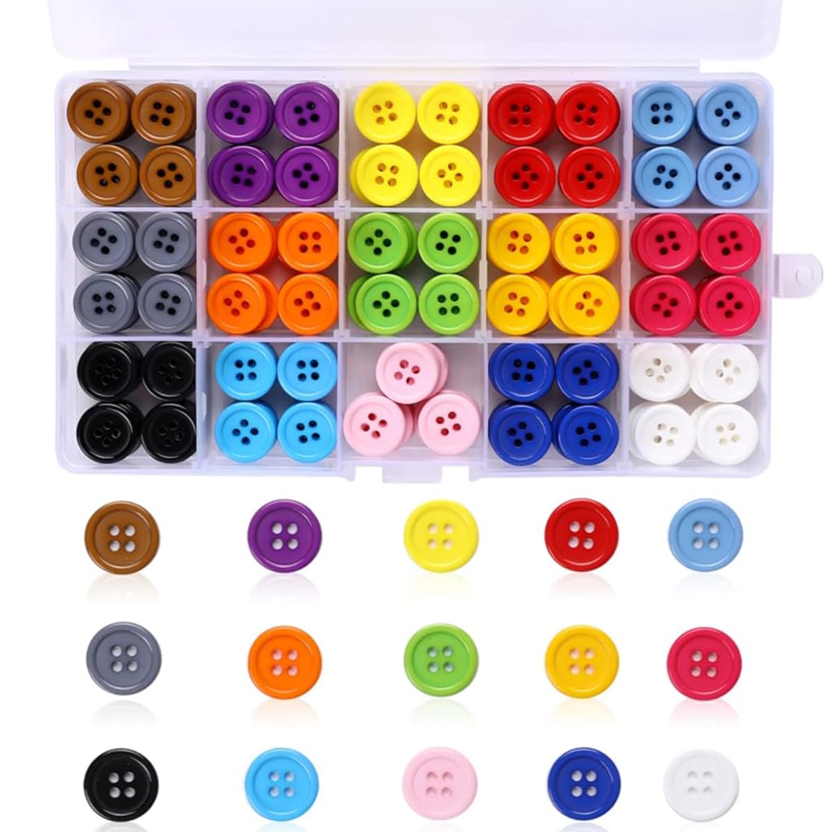 HASTHIP 300pcs Color Buttons 12 Color Round Resin Button Sewing Craft Buttons with Storage Box Dual Hole Mix Color Button for Sewing Knitting Arts Crafts DIY Handmade, 15mm Diameter HASTHIP 300pcs Color Buttons 12 Color Round Resin Button Sewing Craft Buttons with Storage Box Dual Hole Mix Color Button for Sewing Knitting Arts Crafts DIY Handmade, 15mm Diameter